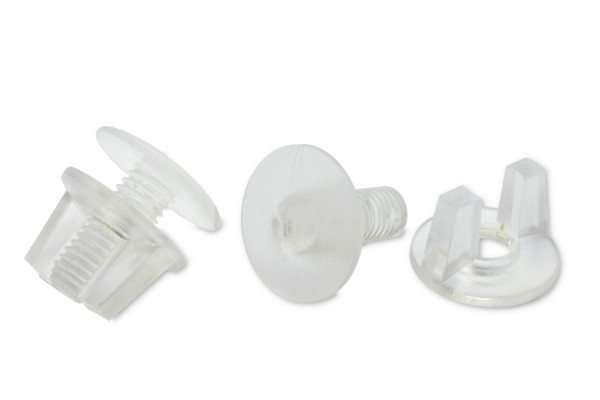 Vis PLV avec écrou à oreilles, plastique, transparent,