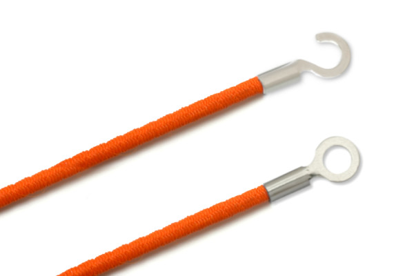 Cordons en caoutchouc avec cosses, fermés et ouverts, orange foncé
