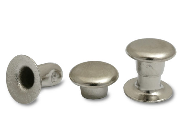 Rivets creux doubles, tête de 6 mm de diamètre, base ouverte, nickelés