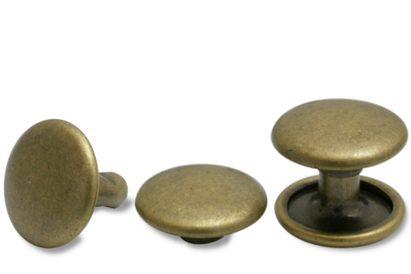Rivets creux doubles, tête de 9 mm de diamètre, base fermée, finition laiton antique