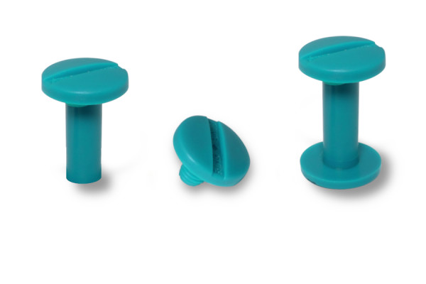 Vis de reliure, plastique, turquoise