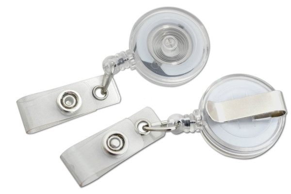 Enrouleurs pour badges avec clip ceinture, languette en plastique, transparent