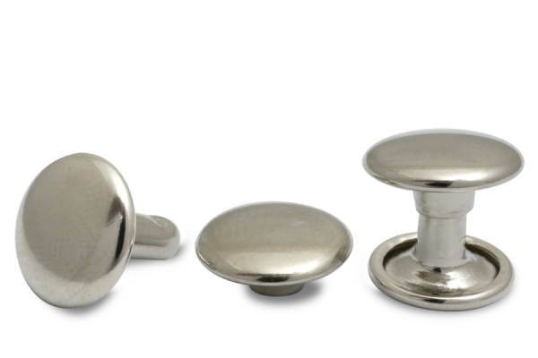 Rivets creux doubles, tête de 9 mm de diamètre, base fermée, nickelés