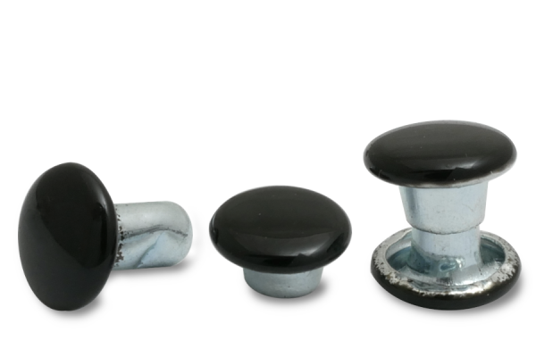 Rivets creux doubles, tête de 6 mm de diamètre, base fermée, têtes laquées en noir