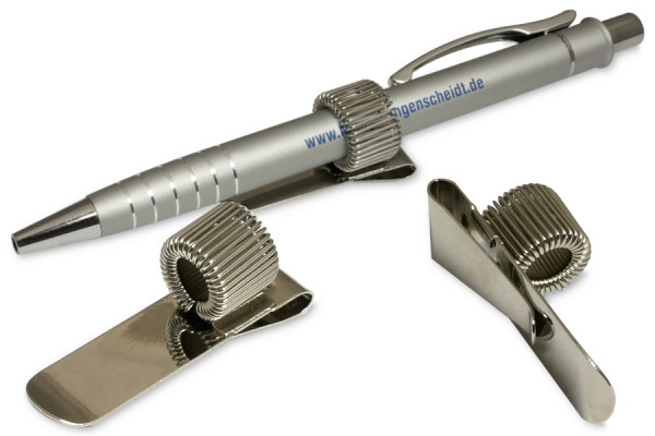 Porte-stylos en métal avec clip à fixer, nickelé, vertical