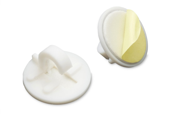 Porte-stylos / crochet à clip en plastique, autocollant, Ø 20 mm, blanc
